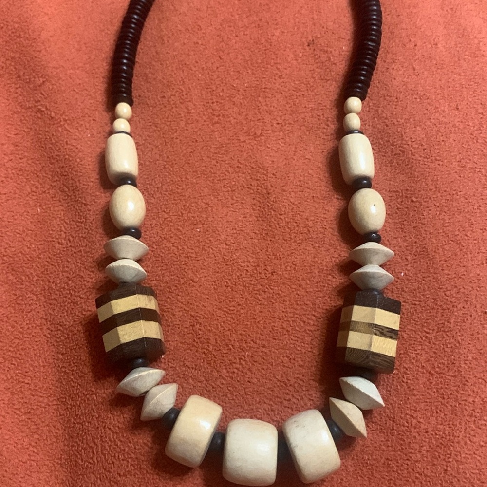 Natural multi  wood handmade and inlayed necklace 24 inch